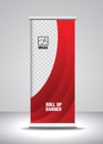 Red Roll up banner template vector, banner, stand, exhibition design, advertisement, pull up, x-banner