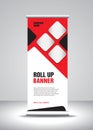 Red Roll up banner template vector, banner, stand, exhibition design, advertisement, pull up, x-banner