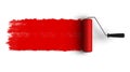 Red roller brush with trail of paint Royalty Free Stock Photo