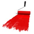 Red roller brush with trail of paint Royalty Free Stock Photo