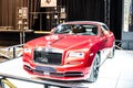 Red Rolls-Royce Dawn, Brussels Motor Show, British handmade 4 seat luxury convertible manufactured by Rolls-Royce Motor Royalty Free Stock Photo