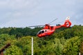 Red Romanian emergency services helicopter at Iasi rally event