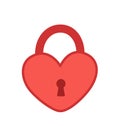 Red romanse door lock in form of heart. Valentines day. Cartoon, vector Royalty Free Stock Photo