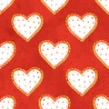 Red romantic seamless pattern with heart. Hand painted watercolor stock illustration. Perfect for birthday, valentine Royalty Free Stock Photo