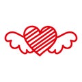 Red romantic winged heart with stripes symbolising romance and love