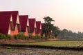 Red roof homestay resort over rice fields