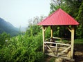 Red roof pavilion in the mountains