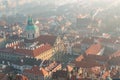 The red roof in Prague. Panoramic view of Prague in winter day with dense fog in the city. Royalty Free Stock Photo