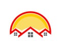 Red roofing house in the sunset logo