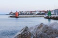 Red roofs of the historical center of old town Piran with beautiful lighthouse against the sunrise sky and Adriatic sea. Royalty Free Stock Photo