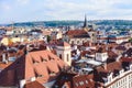 Red roofs of the traditional houses, in Prague, viewed over the Old Town Hall Tower . Royalty Free Stock Photo