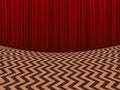 Red room. Horizontal background with red velvet curtains and zigzag floor Royalty Free Stock Photo