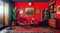 Red room mid-century modern chair interior design Royalty Free Stock Photo