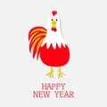 Red Rooster bird. 2017 Happy New Year symbol Chinese calendar. Cute cartoon funny character with big feather tail. Baby farm Royalty Free Stock Photo