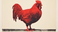 Minimalist Rooster Poster: Dignified Woodblock Print In Light Black And Crimson