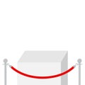 Red rope barrier stanchions turnstile facecontrol Square stage podium. Empty pedestal for display. 3d realistic platform for desig