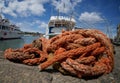 Red ropes at Spanish sea Royalty Free Stock Photo