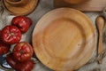 Red rose apple and wooden plate Royalty Free Stock Photo
