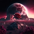 Red rose on the background of the planet. AI Generated Royalty Free Stock Photo