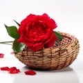 Red Rose in a Bamboo Basket