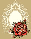 Red Rose Beige Lace Frame Royalty Free Stock Photo