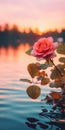 Enchanting Sunset: A Kitsch Aesthetic Rose By The Water