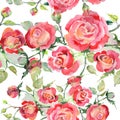 Red rose bouquet floral botanical flowers. Watercolor background illustration set. Seamless background pattern. Royalty Free Stock Photo