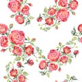 Red rose bouquet floral botanical flowers. Watercolor background illustration set. Seamless background pattern. Royalty Free Stock Photo