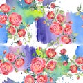 Red rose bouquet floral botanical flowers. Watercolor background illustration set. Seamless background pattern. Royalty Free Stock Photo