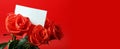 Red rose bouquet wiht empty card frame Royalty Free Stock Photo