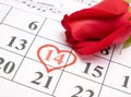 Red rose on calendar