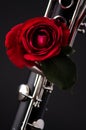 Red Rose on Clarinet Black Bk Royalty Free Stock Photo