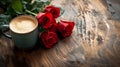 red rose and cup of tea cup of coffee and rose red rose and cup of coffee Royalty Free Stock Photo