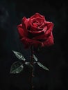 Red Rose with Dew Drops on a Dark Background Royalty Free Stock Photo