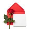 Red rose in red envelope isolated on white background Royalty Free Stock Photo