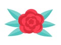 Red rose, flat design. Isolated on white background.