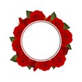 Red Rose Flower Banner Wreath. isolated on White Background. Vector Illustration