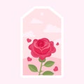 Red Rose Flower Bud With Flying Hearts Against Pink Clouds Pentagon