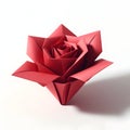 Origami red rose flower on white background, paper flower art Royalty Free Stock Photo