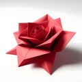 Origami red rose flower on white background, paper flower art