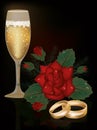 Red Rose flower and wedding rings Royalty Free Stock Photo