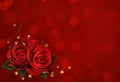 Red rose flowers in a corner floral arrangement on holiday background Royalty Free Stock Photo