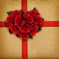 Red rose flowers heart and a ribbon Royalty Free Stock Photo