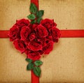 Red rose flowers heart and a ribbon Royalty Free Stock Photo