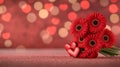 Red Rose And Gerberas Bouquet With Hearts On Red Background Royalty Free Stock Photo