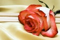 Red rose on golden satin Royalty Free Stock Photo