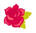 Red Rose with Green Leaf. Blossom in Cartoon Style Royalty Free Stock Photo