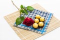 Red rose with handkerchief and chocolate Ball, placemat Royalty Free Stock Photo