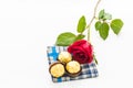 Red rose with handkerchief and chocolate Ball Royalty Free Stock Photo