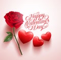 Red Rose and Hearts with Happy Valentines Day Message